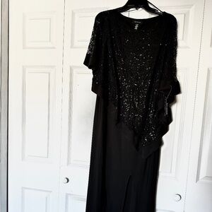 NWT R&M Richards Formal Black Sequin Gown with Draped Sleeves-Plus size 14